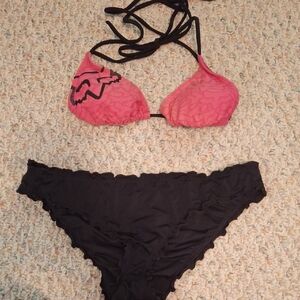 Women's Pink and Black Bikini Set
